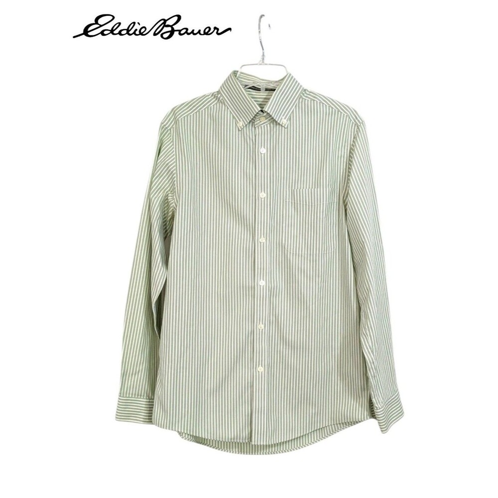 Eddie Bauer Wrinkle Resistant Relaxed Fit Green & White Shirt - Size Small Mens